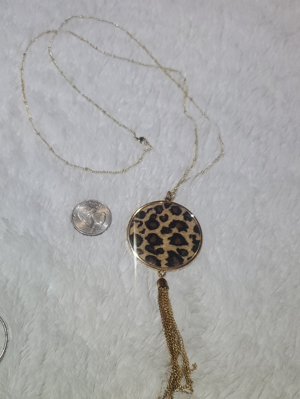 Gold Leopard Print Pendant Necklace with Tassel - Women Jewelry